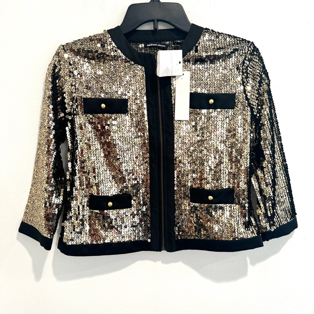 Michael Simon Gold Sequin Blazer Size Petite Small